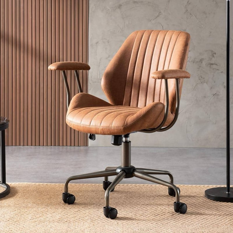 Allwex Magic Brown Suede Fabric Swivel Office Task Chair with Arms