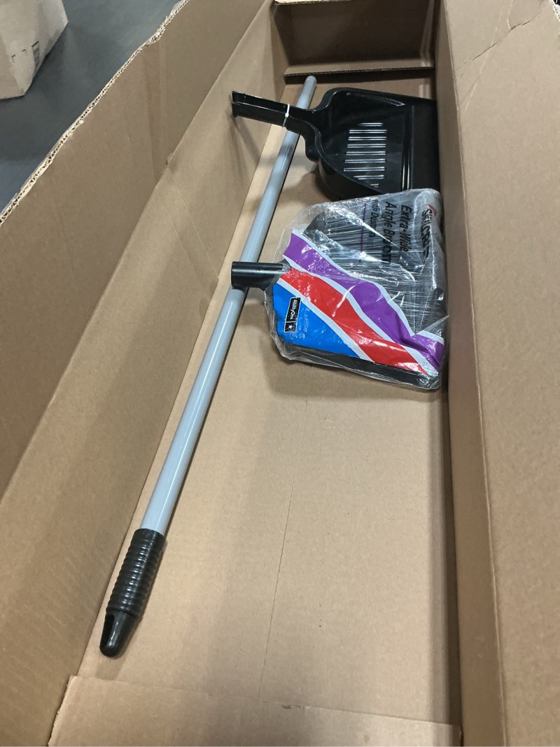 Condition photo showing New/Like New for abilityone 7920016994055, skilcraft extra wide-angle broom with dustpan, 15\", black/gray