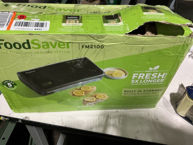 Condition photo showing As Is for foodsaver vacuum sealer machine, automatic bag detection, sous vide friendly, with sealer bags, roll, handheld vacuum sealer, black vacuum sealer + accessories