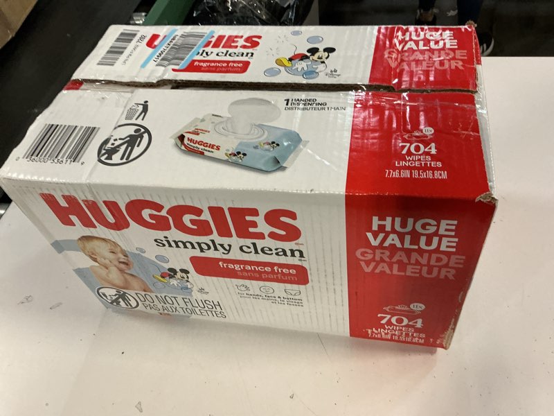 Condition photo showing New/Like New for huggies simply clean unscented baby diaper wipes, 11 flip-top packs (704 wipes total), packaging may vary 64 count (pack of 11)