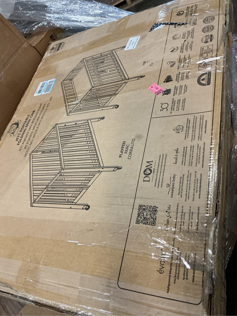Condition photo showing Good Condition for dream on me jett mini folding baby crib in pebble grey, greenguard gold & bsa, lightweight & portable, patented flat folding system, small spaces & travel, 1.5” mattress pad, 3 heights, safe wheels