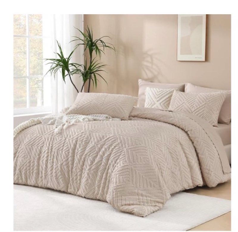 (Incomplete missing pieces) Andency Khaki Queen Comforter Set, 3 Pieces Lightweight Fluffy Boho Bedding Comforter Set, Tufted Farmhouse Shabby Chic Bed Set for All Seasons (1 Comforter 90x90In, 2 Pillowcases)