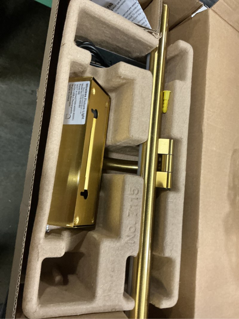 Condition photo showing Good Condition for tassuowell wireless picture lights for wall rechargeable, battery operated art light for paintings, 3cct dimmable, 15.7" brass finish with remote, rotatable gallery light for pictures display brass 15.7inch