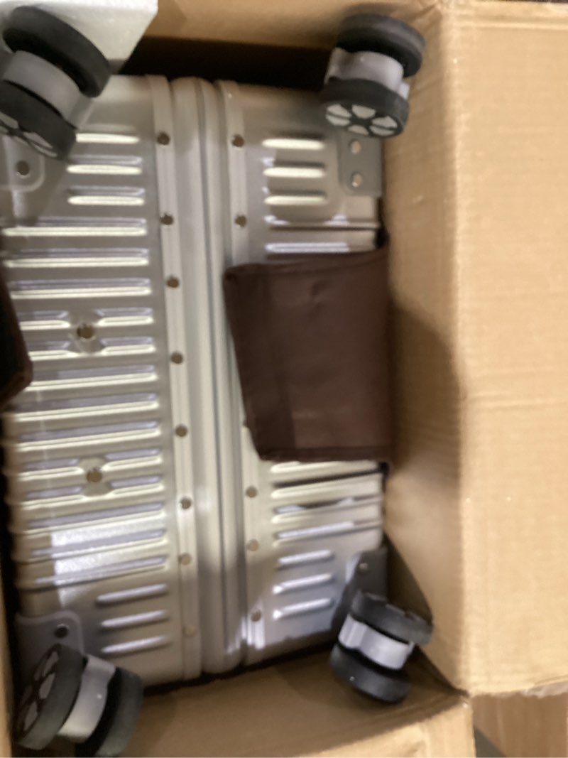 Condition photo showing Good Condition for hotway carry on luggage with spinner wheels, pc hard shell zipperless suitcase with aluminum frame and tsa locks, 22x14x9 airline approved lightweight luggage for business travel (silver, 20 inch) silver carry on 20inch