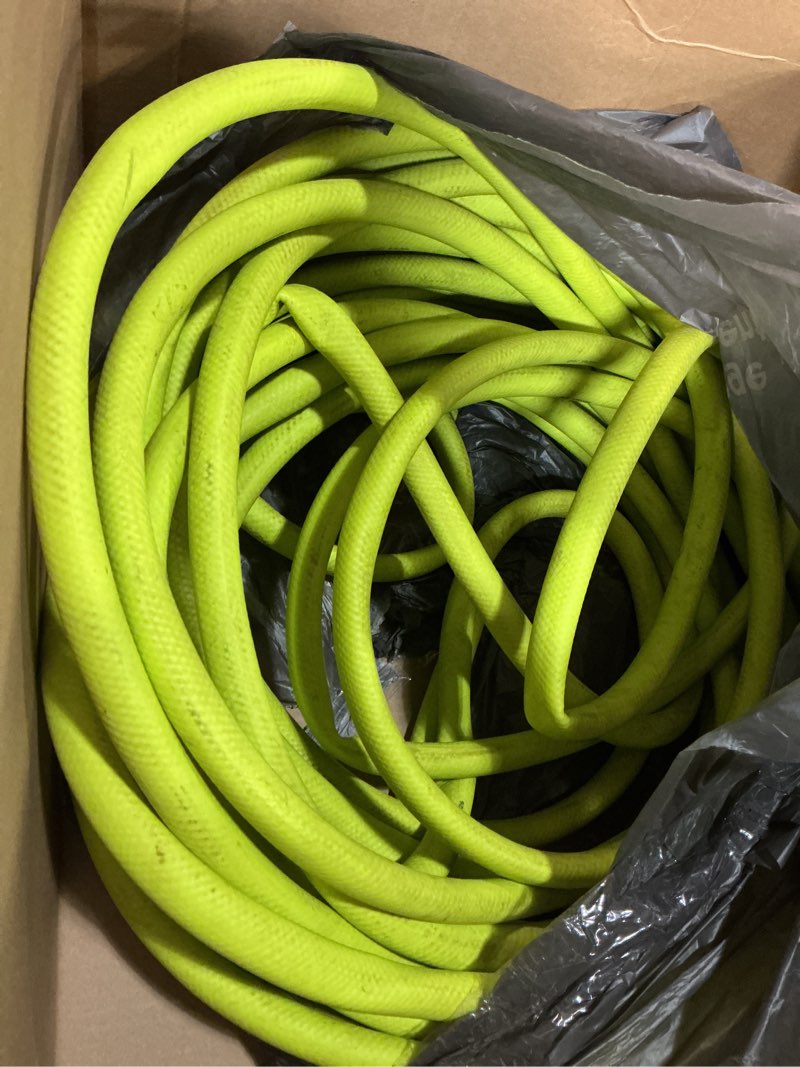 Condition photo showing As Is for Flexzilla Garden Hose 5/8 in. x 100 ft., Lightweight All-Weather Water Hose, Durable and Flexible, Leak-Free Connections Standard Grip 100ft Chartreuse