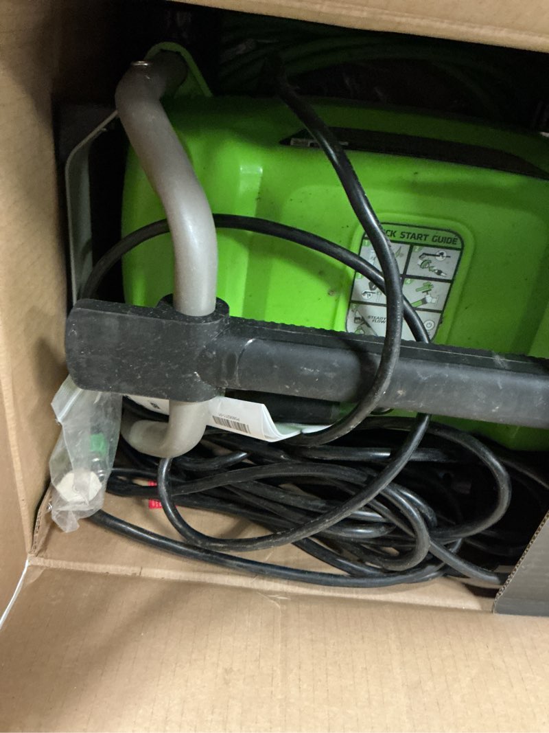 Condition photo showing As Is for greenworks 2100 psi (sgs certified) 1.2 gpm 13amp compact electric pressure washer telescoping handle power washer for cars, driveways, patios, patio furniture & around pools pressure washer 2100 psi (new)