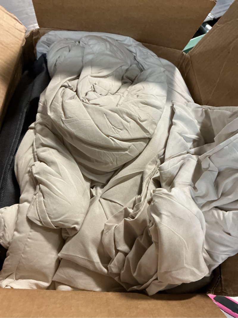 Condition photo showing As Is for andency beige comforter set twin(66x90inch), 2 pieces comforter for girls kids, soft polyester pinch pleat comforter set, all season lightweight bedding set beige twin(66"x90")