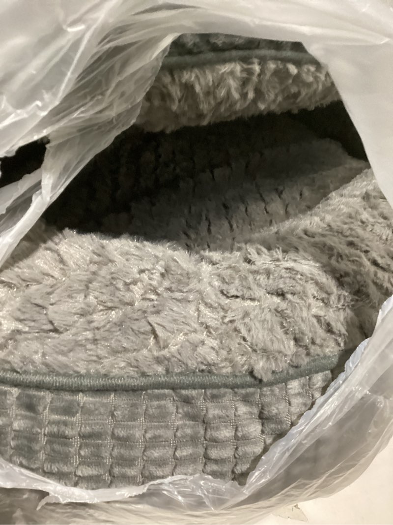 Condition photo showing New/Like New for JOEJOY Small Dog Bed Cat Bed with Hooded Blanket, Cozy Cuddler Luxury Puppy Pet Bed, Donut Round Calming Anti-Anxiety Dog Burrow Cave Bed - Anti-Slip Bottom and Machine Washable 23 inch S(23" x 23" x 7") Grey