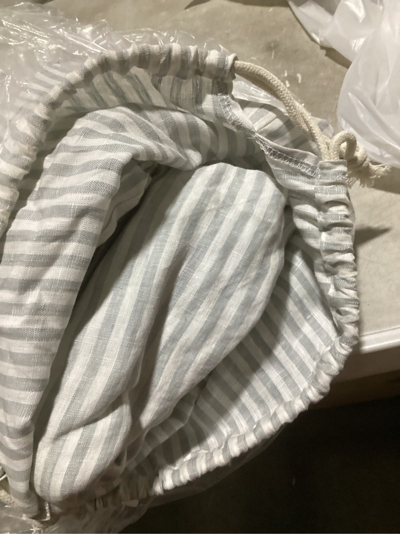 Condition photo showing As Is for european linen stripe duvet cover set, king/cal king, mist/white stripe