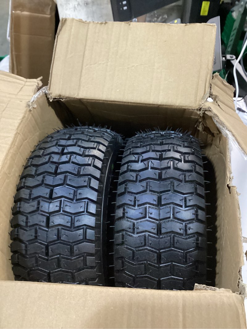 Condition photo showing Good Condition for gicool 13x5.00-6 rubber lawn mower tire and wheel, 2 pcs replacement 13x5-6nhs riding mowers lawn pneumatic tire with bearing bore 3/4" & 5/8", 3" -4.5" centered hub 13x5.00-6"