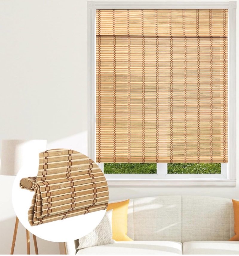 SEEYE Cordless Bamboo Roman Shades, Blackout Natural Bamboo Blinds for Indoor Windows, Roll Up Blind