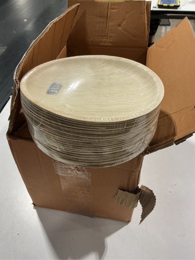 Condition photo showing Good Condition for eco soul 100% compostable 10 inch round palm leaf plates [100-pack] i premium disposable plates set i heavy duty eco-friendly bamboo plates disposable i round disposable plates 100 10" round plates