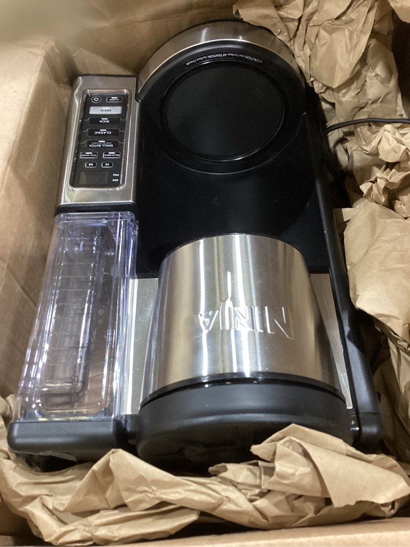 Condition photo showing As Is for ninja 12-cup programmable coffee brewer, 2 brew styles, adjustable warm plate, 60oz water reservoir, delay brew - black/stainless steel stainless steel, 14-cup