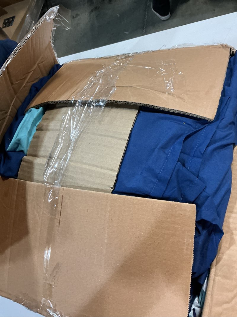 Condition photo showing Good Condition for Comfort Spaces Full Comforter Sets with Sheets - Bed in a Bag 9 Pieces Teen Bedding Sets Full, Navy and Grey Stripes Bedding, College Full Bed Set, 2 Side Pocket Bedroom Organizer Navy Full