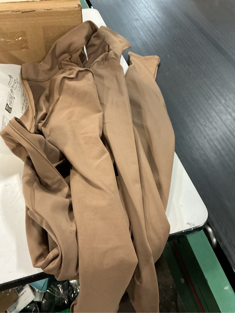Condition photo showing Good Condition for aeezo womens fleece lined contour seams workout jumpsuits zip up thermal yoga rompers sexy one piece bodycon playsuit small #1 fleece lined light brown