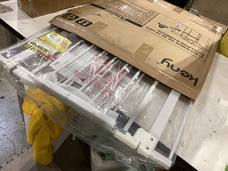 Condition photo showing Good Condition for keny 29"-42.5" baby gate for stairs, auto close safety dog gate, pressure mounted easy walk through pet gate for doorways, durable stair gate, 30" tall, white white 29-42.5"wide, 30"tall