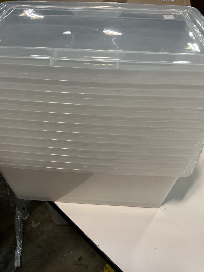 Condition photo showing Good Condition for iris usa 12-pack storage bins with lids, 15 quart, shoe boxes clear stackable containers organize shoes closet shelves, organization teacher tools, game storage - bpa-free plastic 15 qt. - 12 pack