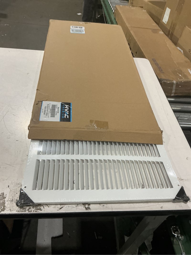 Condition photo showing New/Like New for 32" x 14" return air grille - sidewall and ceiling - hvac vent duct cover diffuser - [white] [outer dimensions: 33.75w x 15.75"h] 32 x 14 white