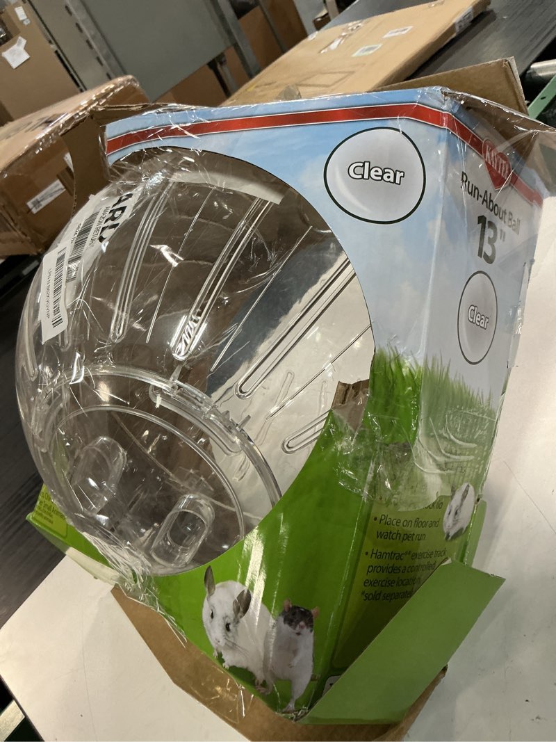 Condition photo showing As Is for kaytee 13" clear run-about exercise ball for pet rats & chinchillas