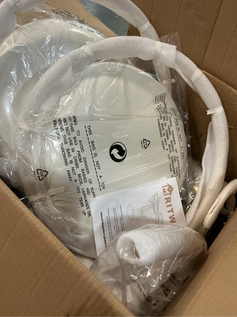 Condition photo showing New/Like New for Bar Stools Set of 2, Adjustable Swivel Counter Height Barstools with Upholstered Seat, PU Leather Counter Stools for Bar, Kitchen Island, Dining Room, white and gold