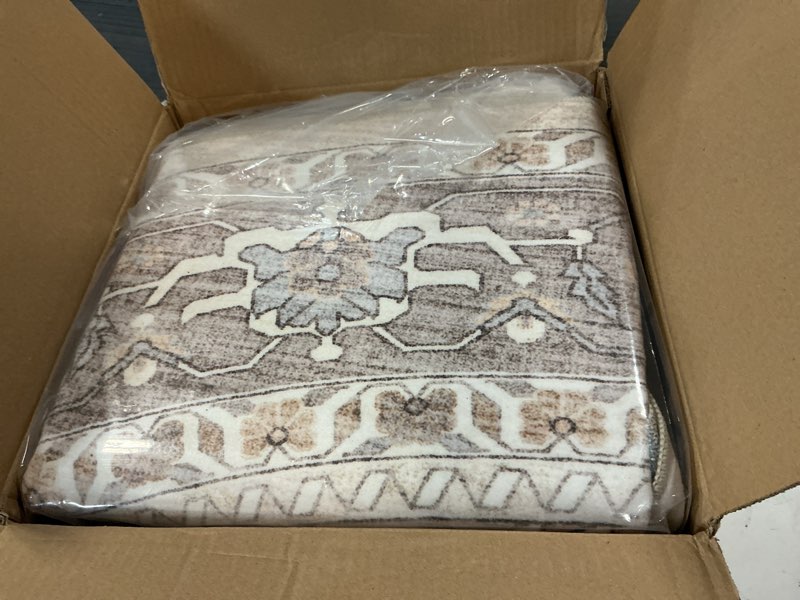 Condition photo showing New/Like New for round rug living room rugs: 6ft washable boho neutral large circle soft indoor floral stain resistant floor farmhouse carpet for bedroom nursery kids playroom office dining room dorm home- beige brown beige brown 6' x 6' (round)