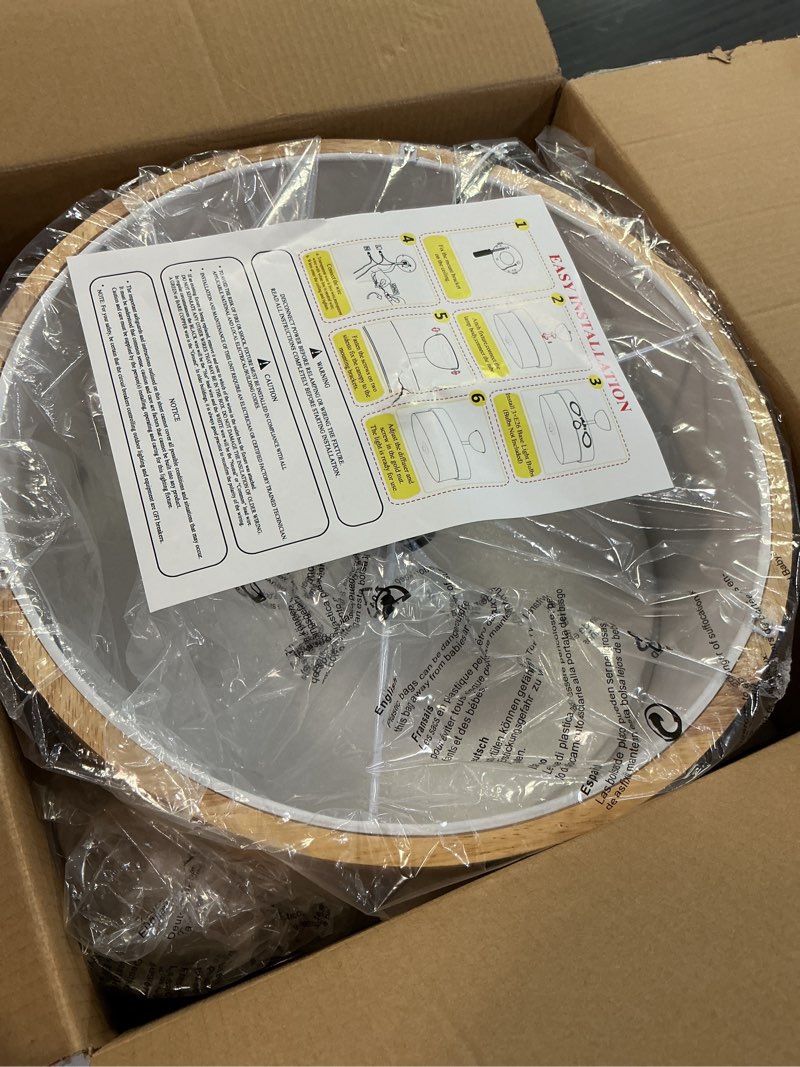 Condition photo showing Good Condition for bargeni 16 inch semi flush mount ceiling light, modern wood drum ceiling light fixture with fabric shade, gold light fixtures ceiling mount for living room, bedroom, kitchen, dining, hallway,entryway gold 16 inch