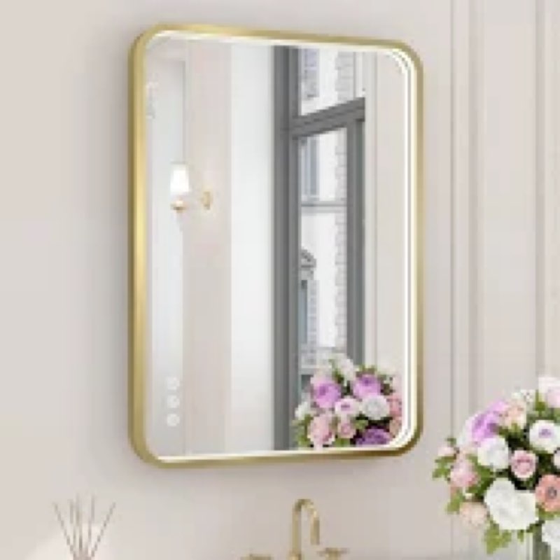 twalsu led bathroom mirror with lights, 20x28 inch brushed gold metal frame led mirror for bathroom,