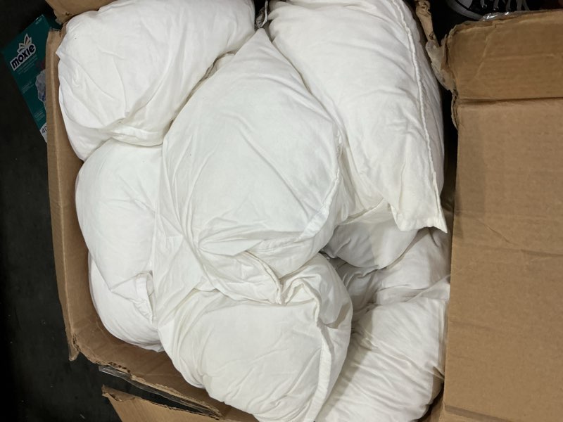 Condition photo showing As Is for cotton pintuck comforter, full/queen, white