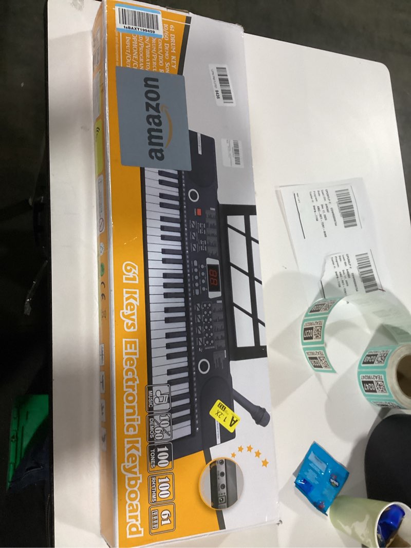 Condition photo showing As Is for 61 Key Keyboard Piano, Portable Electronic Keyboard Piano for Beginners with Speakers, Microphone, Sheet Music Stand, 100 Voices, 100 Rhythms, Digital Music Keyboard for Teen - 1