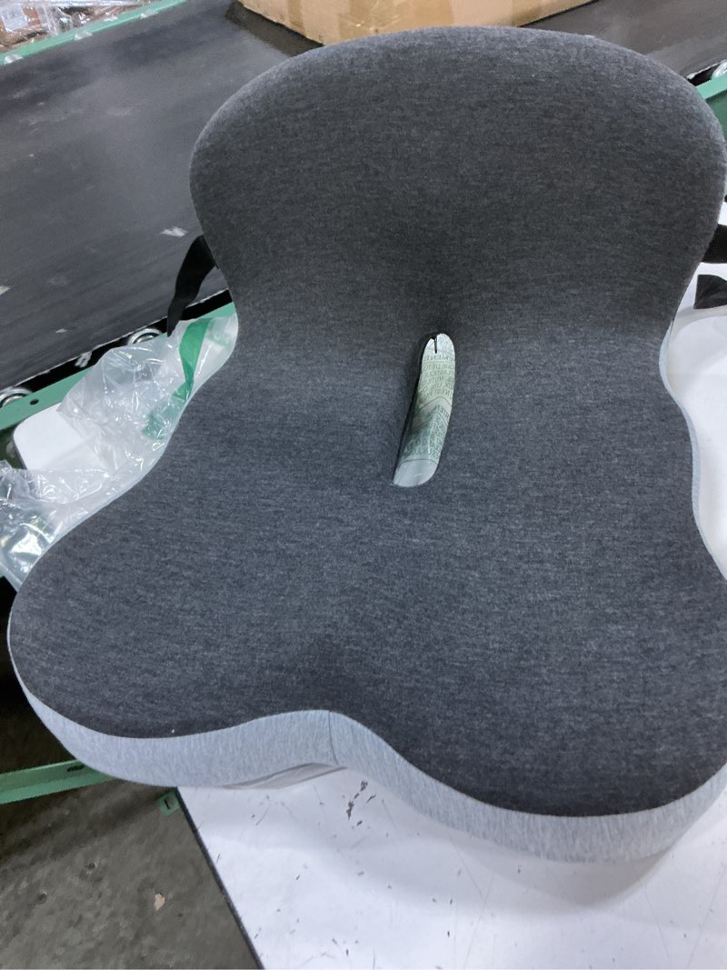 Condition photo showing Good Condition for ergonomic memory foam seat cushion with lumbar support, contoured u-shaped design, non-slip grips and removable washable cover - dark grey