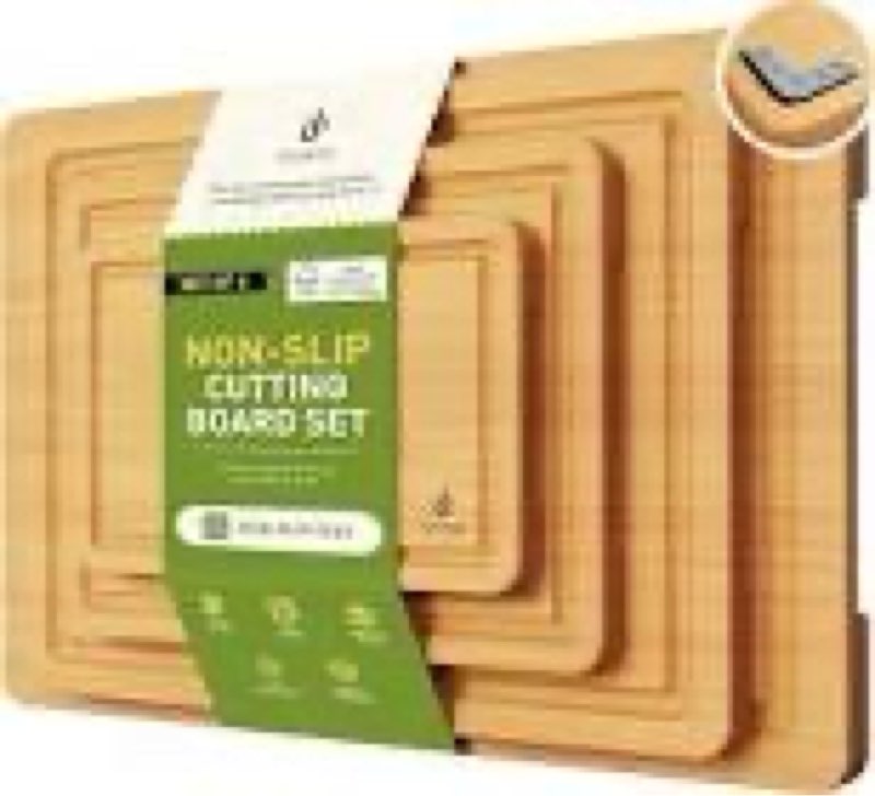 bamboo cutting board for kitchen, durable wooden chopping board with juice groove & handles, ideal serving & charcuterie board for meat, veggies, fruits, cheese – perfect housewarming & wedding gift 4-piece natural