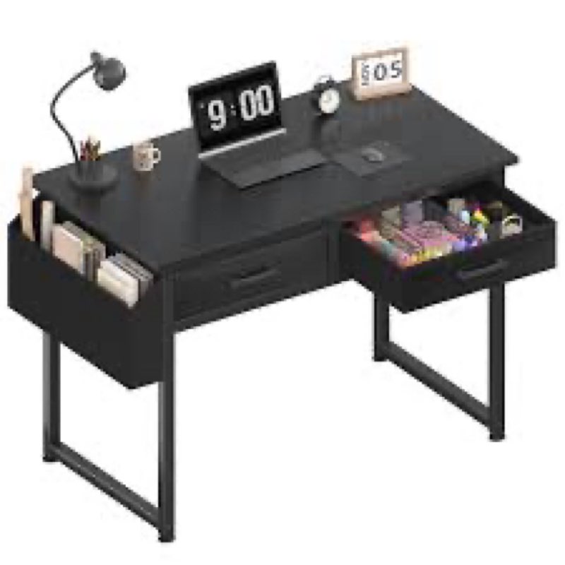 dlisiting small desk with fabric drawers for bedroom, 32 inch small gaming desk with 2 drawers for small space, study writing table pc desks, black