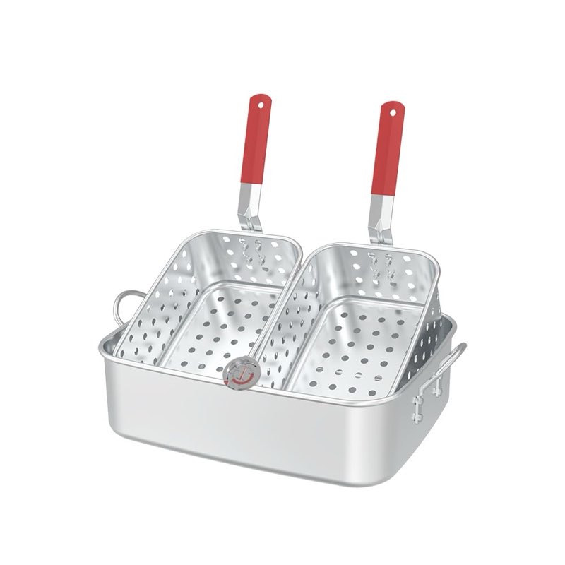 FireRiot 18QT Aluminum Deep Fryer Pot with Baskets & Heat-Resistant Silicone Handles - Lightweight &