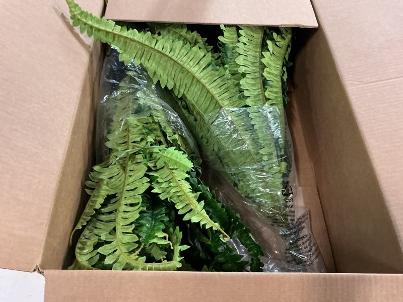 Condition photo showing Good Condition for dkaltm artificial boston fern bush- set of 2 large artificial ferns for outdoors, 45inch large faux ferns, suitable for office & living room decor, 55branches for each bouquet 2 pcs 45"- 55 leaves
