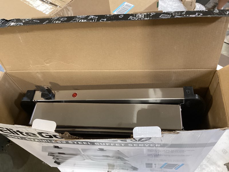 Condition photo showing Good Condition for elite gourmet ewm-6122 dual 2 x 2.5 qt. trays, buffet server, food warmer temperature control, clear slotted lids, perfect for parties, entertaining & holidays, 5 qt total, stainless steel 5 quart / 2 trays