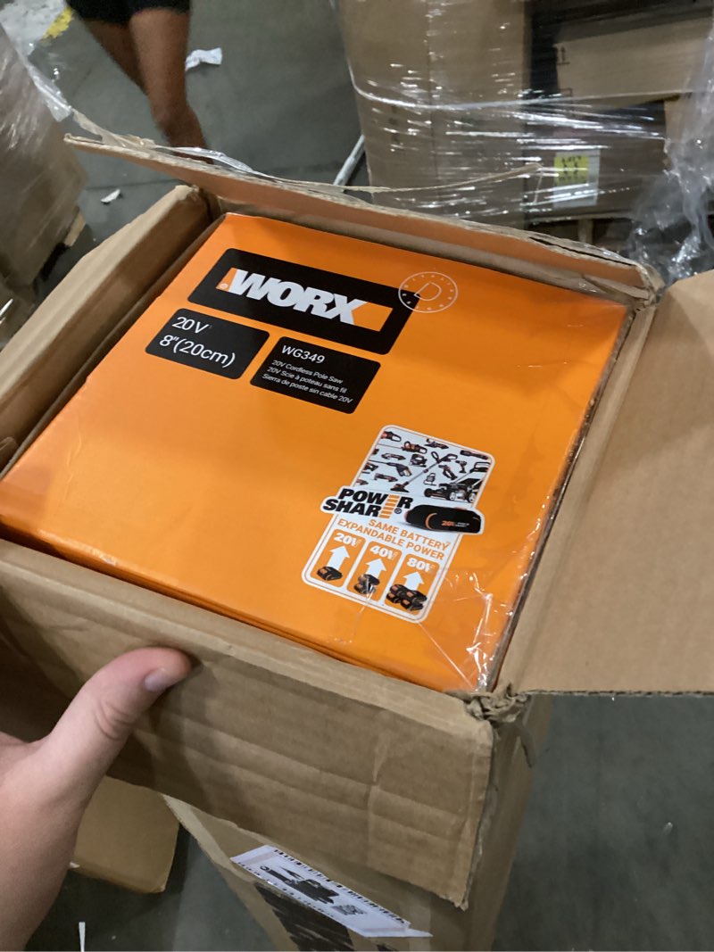 Condition photo showing New/Like New for worx nitro 20v 8'' cordless pole chainsaw wg349 | 2.0 ah battery included, charger included 2.0 ah battery and charger included