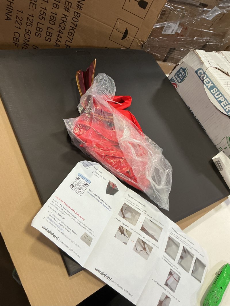 Condition photo showing Good Condition for Extra Large Gift Box 28x28x28in—Giant Black Gift Boxes with Lid for Large Gifts, Big Presents for Birthday Surprise, Gender Reveal, Valentine's Day, Chinese New Year and Other Celebrations, Not for Heavy-Duty Storage Use