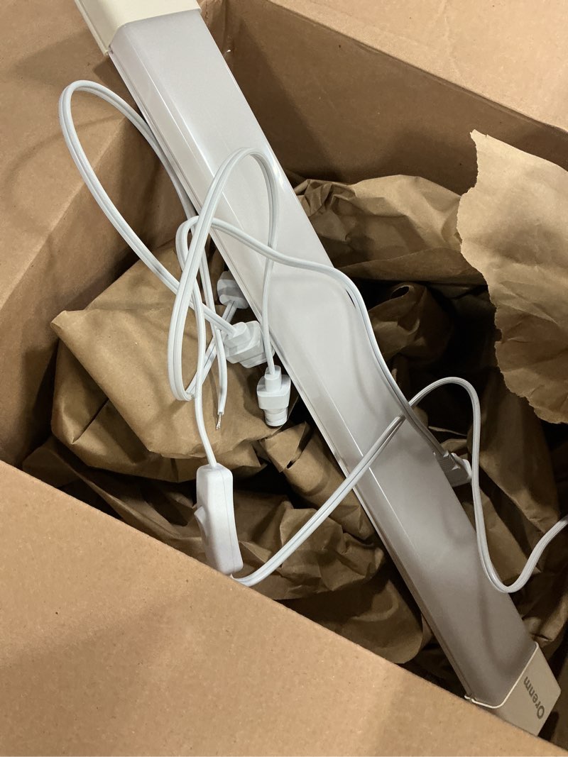 Condition photo showing As Is for Plug & Play Linkable Waterproof LED Tube Light - 2FT, 18W, 5000K with Switch Cord, Easy Ceiling/Wall Installation for Garage, Under Cabinet, Shop Light