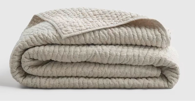 quince european linen cotton stitch quilt, queen, natural color