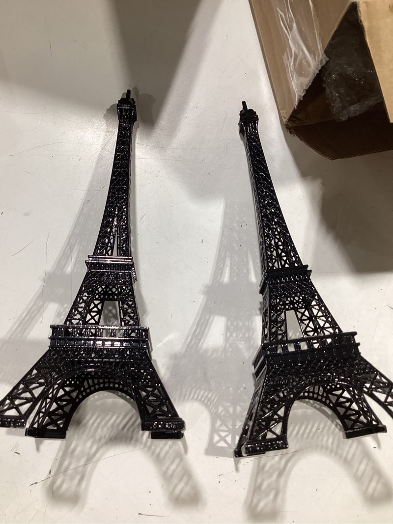 Condition photo showing Good Condition for therwen 2 pack eiffel tower metal paris eiffel tower figurine replica stand holder for party decoration cake topper bedroom room home table valentine gift(10 inch,black) black 10 inch
