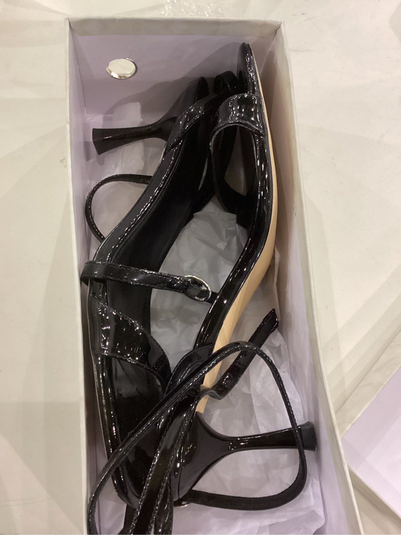 MIRAAZZURRA Black Kitten Heel Sandals Square Open Toe Strappy Ankle Strap Heeled Sandals Low Heel Pa