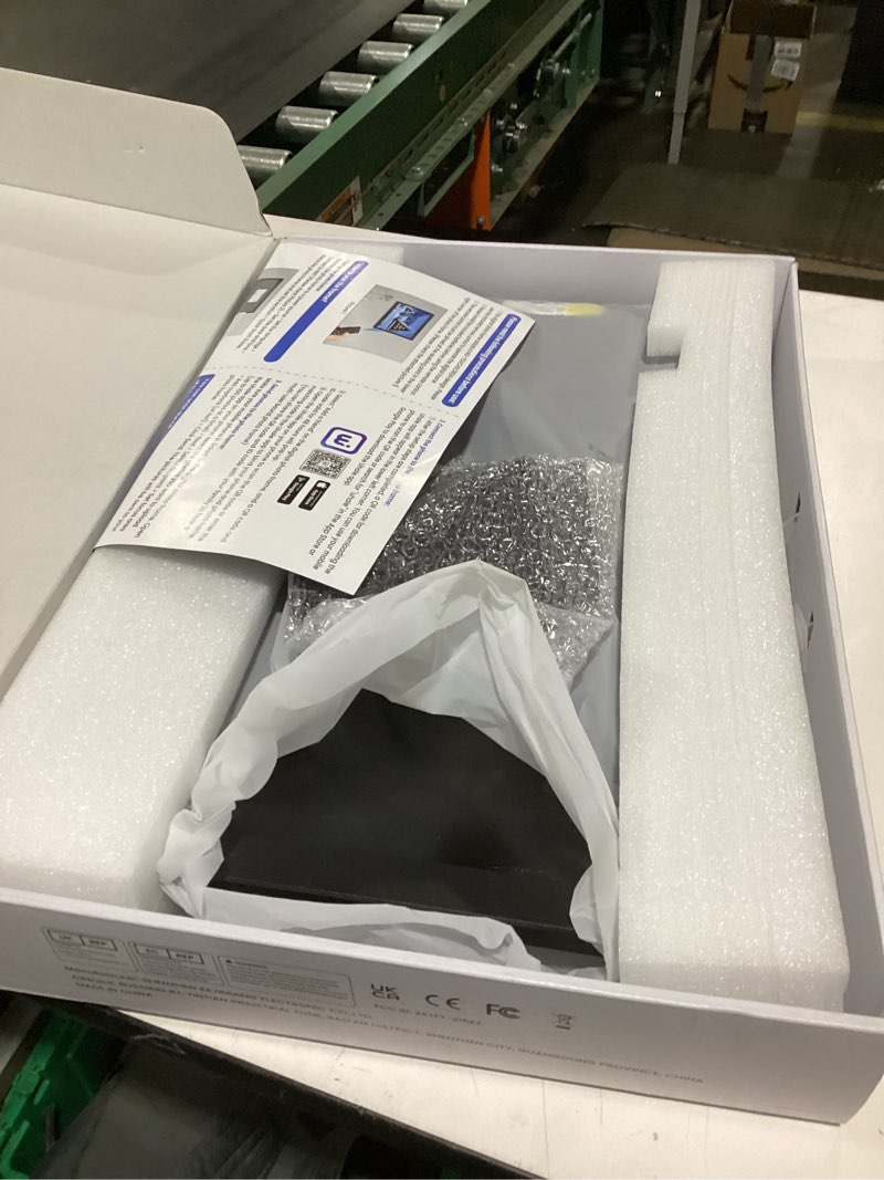 Condition photo showing As Is for screen display damaged, no power cord fangor 21.5" large digital picture frame 64gb, wifi photo frame 1920x1080 fhd ips display with remote control, auto-rotate, wall mounted, share photos/videos via uhale app/usb/sd (no touch screen) 21.5 inches
