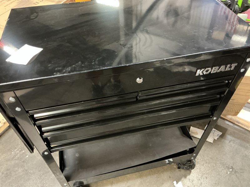 Condition photo showing As Is for kobalt 35-in w x 37.5-in h steel rolling tool cabinet ( black