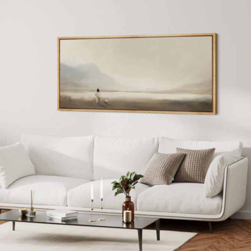 Jesus Christ And The Lost Lamb, Greenish Tunes Brown Artwork - Oversized Framed Wall Decorations Canvas Print (153x73cm).