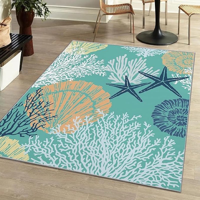 Tritard Coastal Runner Rug Nautical Hallway Rugs Beach Themed Non-Slip Machine Washable Rugs Modern 
