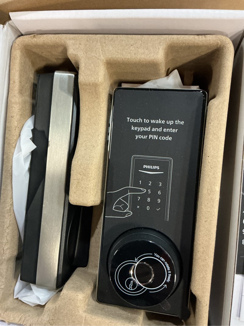 Condition photo showing Good Condition for philips wi-fi smart lock with handle, keyless entry keypad door lock with handle, front door deadbolt set with wifi gateway, app control, fingerprint unlock, pin code unlock, auto locking wi-fi lock set nickel