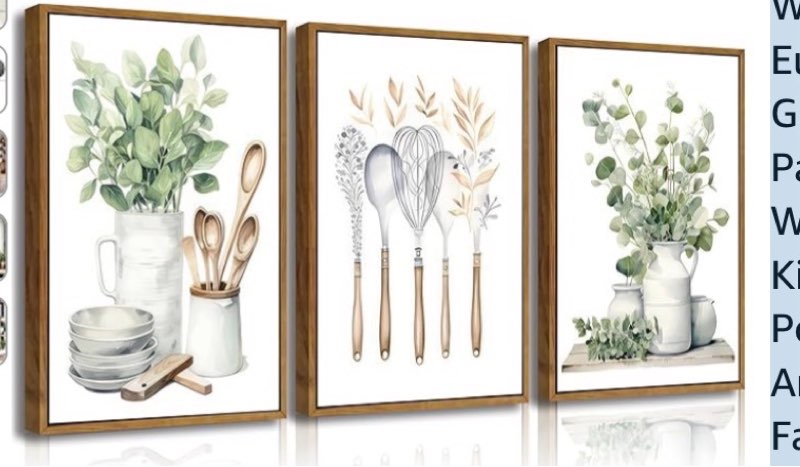 Boho Green Plants Kitchen Wall Art Eucalyptus Leaves Green Botanical Painting Kitchen Wall Decor Sage Kitchenware Poster Print Artwork for Farmhouse Dining room Modern Kitchen Home Decoration