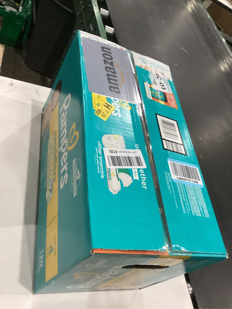 Condition photo showing New/Like New for Pampers Swaddlers Diapers, Size 4 (15-34 lbs), 120 Count, Absorbent, Keeps Baby Dry and Comfortable, Skin Safe Disposable Baby Diaper (Packaging May Vary) Size 4 120