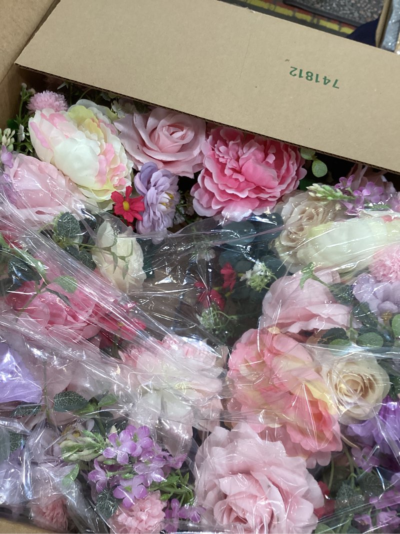 Condition photo showing As Is for 24 Inch Spring Summer Wreath for Front Door Outside Artificial Peonies Rose Flowers Morning Glory Mixed Flowers for Outdoor Front Door Indoor Wedding Wall Window Décor All Season