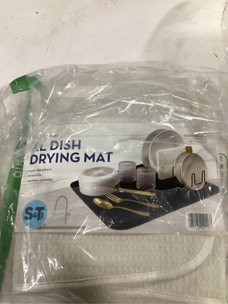Condition photo showing As Is for s&t inc. dish drying mat xl, 18” x 24”, absorbent microfiber kitchen counter mat, dish drying pad for dishes, utensils, pots and pans, extra large, cream cream 18" x 24"